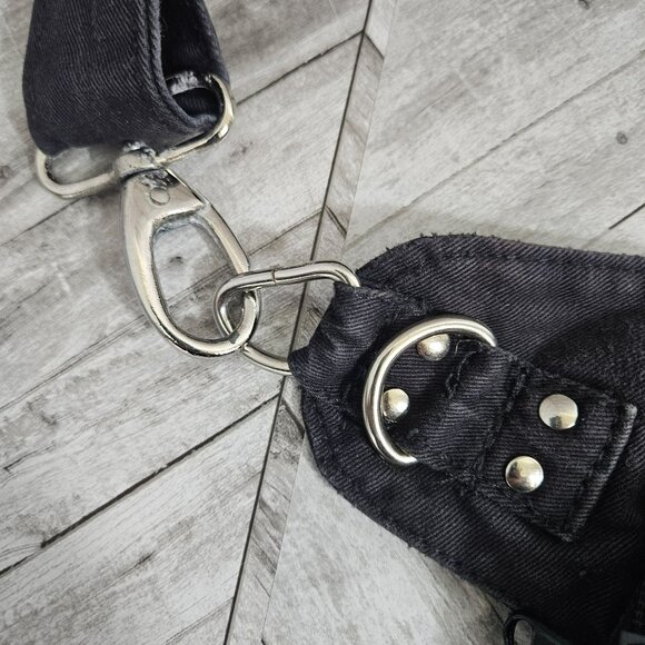 Fabric CrossBody Saddle Bag Purse Black Long Strap Silver Tone Hardware - Picture 4 of 13